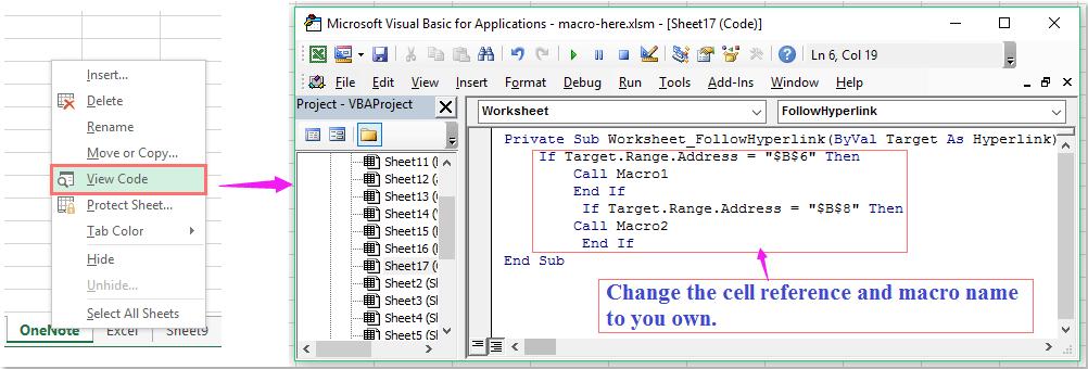 Chạy mã macro trước khi in, kích vào siêu liên kết hoặc giá trị thả xuống trong Excel